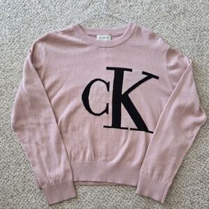 Calvin Klein Womens Large Dusty Pink Crewneck Sweater with Black CK Logo